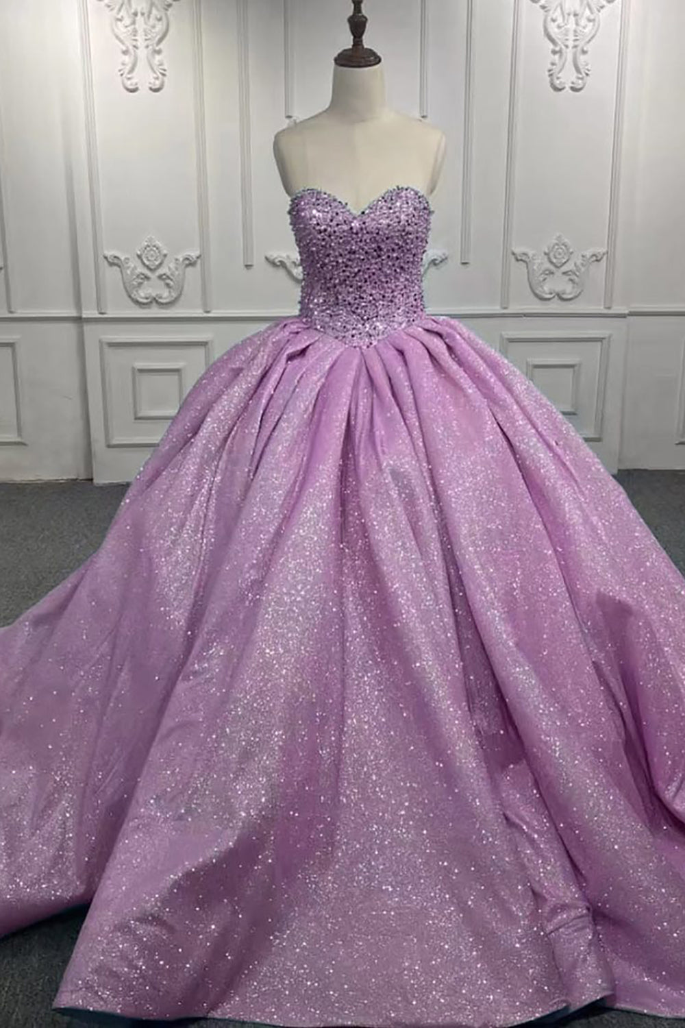 Lilac Princess Sparkly Sweetheart Ball Gown with Long Sequins for Quinceanera