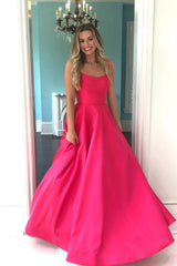 Long A-Line Prom Dress with Hot Pink Sparkly Sequin Straps