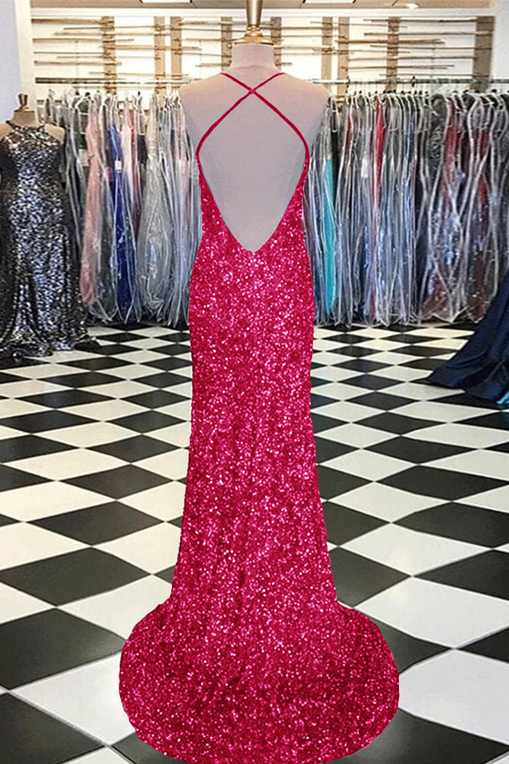 Mermaid Prom Dress with Royal Blue Sequins