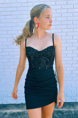 Sparkly Red Corset Sequin Tight Homecoming Dress/Mini Dress