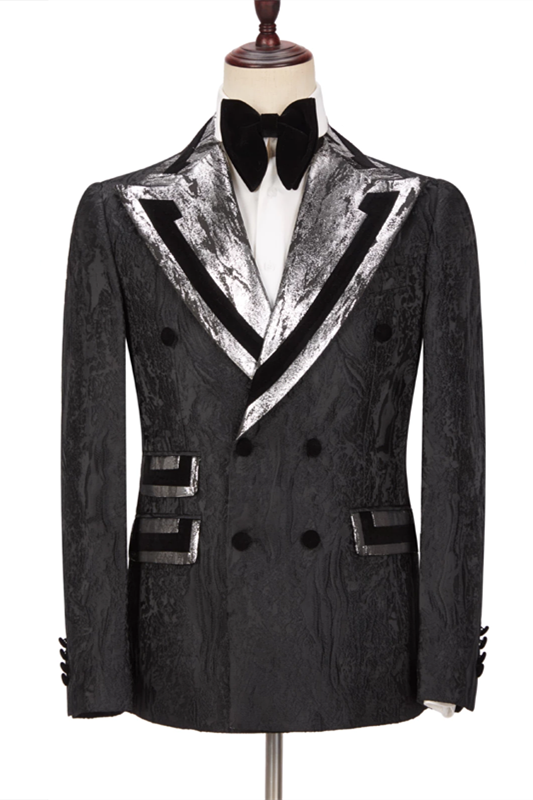 Stylish Black David Best Wedding Suits for Groom Double-Breasted with Peaked Lapel