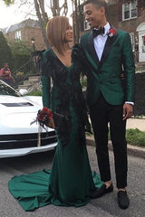 Handsome Dark Green Two-Piece Prom Attire for Guys with Black Satin Lapel