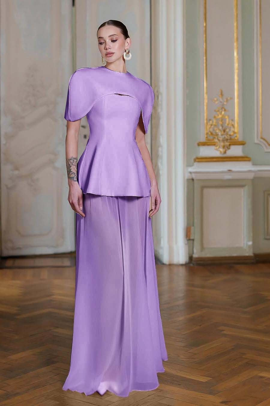 Chiffon Sleeveless Long Mermaid Formal Dress With Pleated Shawl