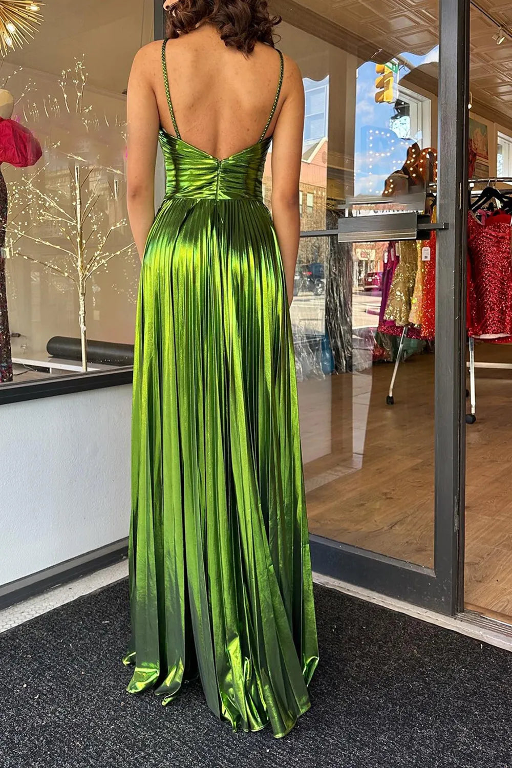 Gold Long Prom Dress with Sparkly A Line Halter Neck and Keyhole Slit
