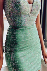 Sparkly Green Beaded Lace-Up Back Tight Short Homecoming Dress/Mini Dress