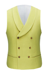 Stylish Yellow Peaked Lapel Three-Piece Groom and Groomsmen Suits