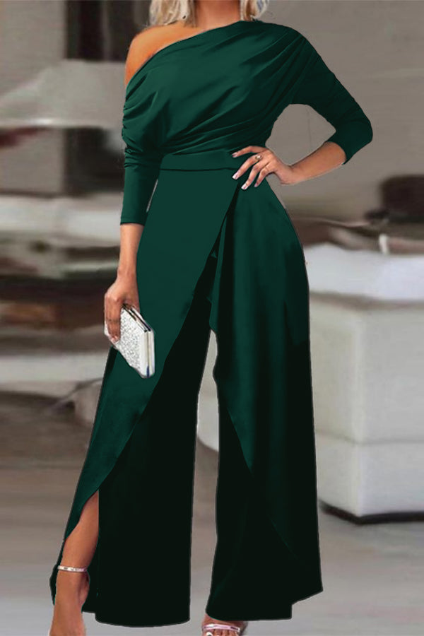 Chic Black Asymmetrical Wide-Leg Niche Daily Women's Jump Suit