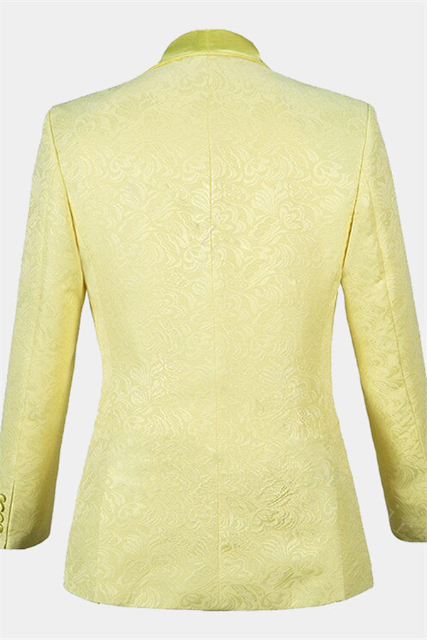Fashion Yellow Jacquard Three-Piece Shawl Lapel Morning Suit