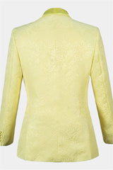 Fashion Yellow Jacquard Three-Piece Shawl Lapel Morning Suit
