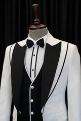 Abel Three-Piece Fashion White and Black Peaked Lapel Wedding Suits