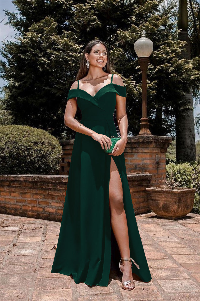Burnt Orange Evening Dress Spaghetti-Straps Split Sweetheart Off-The-Shoulder