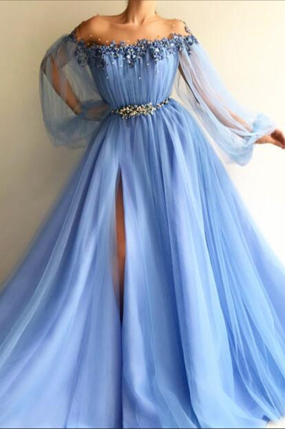 Long Sleeves Off-the-Shoulder Evening Dress With Beads