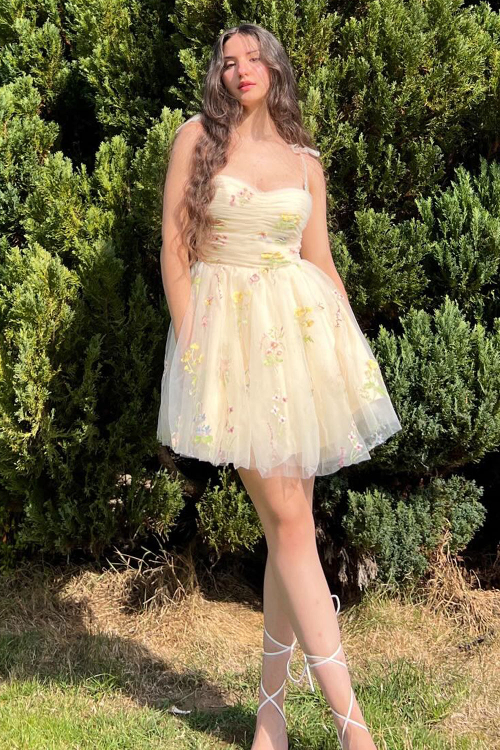 Champagne A-Line Embroidery Short Homecoming Dress/Mini Dress