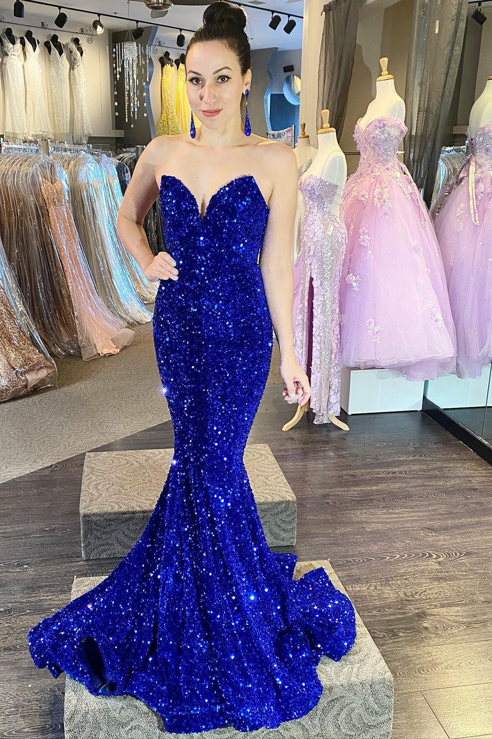 Fuchsia Mermaid Prom Dress with Strapless Sequins