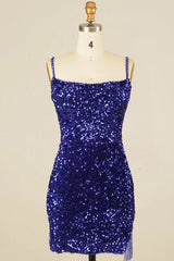 Royal Blue Sequined Tight Homecoming Dress/Mini Dress with Fringes