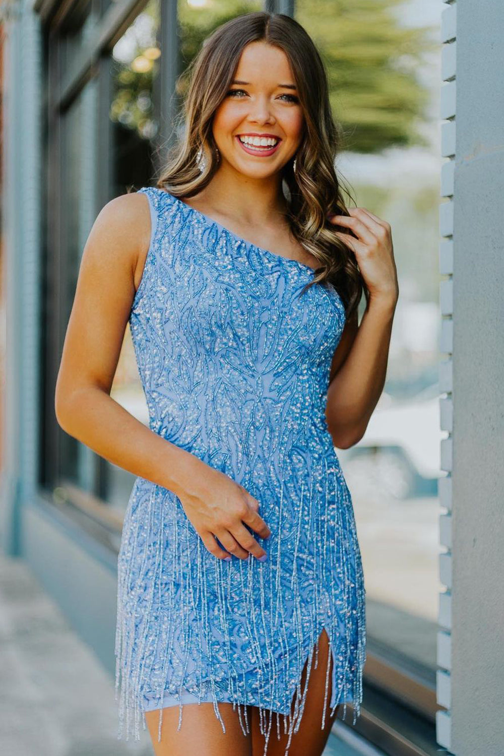 Sparkly Blue Beaded Fringed Tight Short Homecoming Dress/Mini Dress