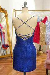 Blue Sequins Tight Backless Short Homecoming Dress/Mini Dress