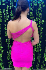 Yellow Open Back Sequins One Shoulder Tight Homecoming Dress/Mini Dress