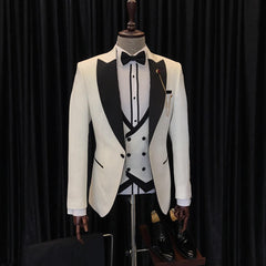 Antony Fashion White Three-Piece Wedding Men's Suits with Black Peaked Lapel