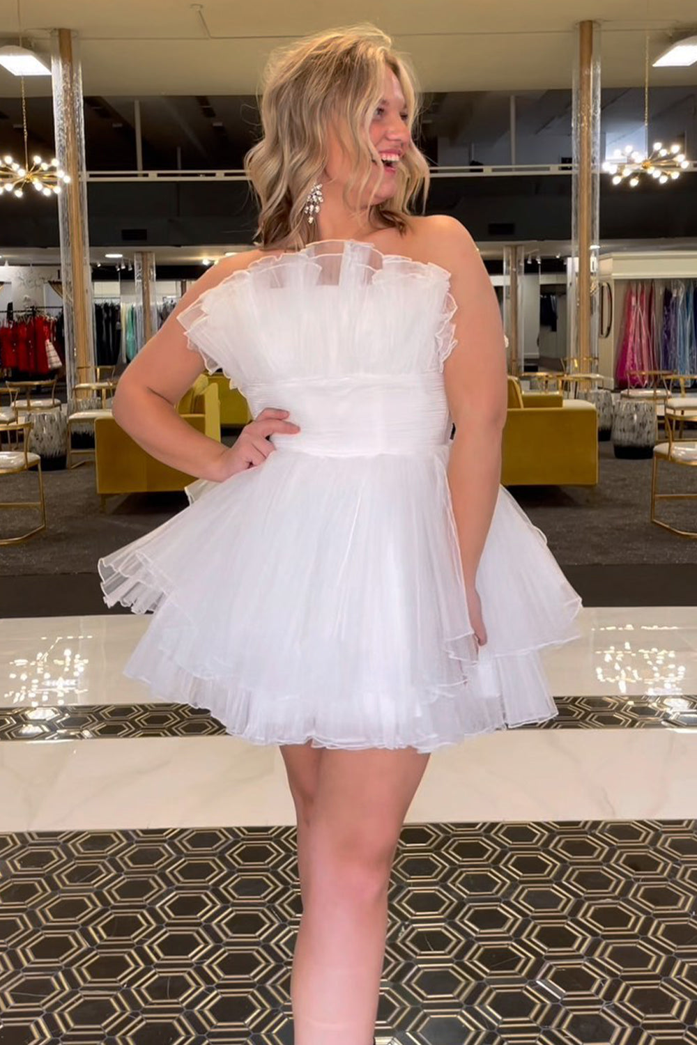 Fluffy Blue A-Line Strapless Ruffled Short Homecoming Dress/Mini Dress