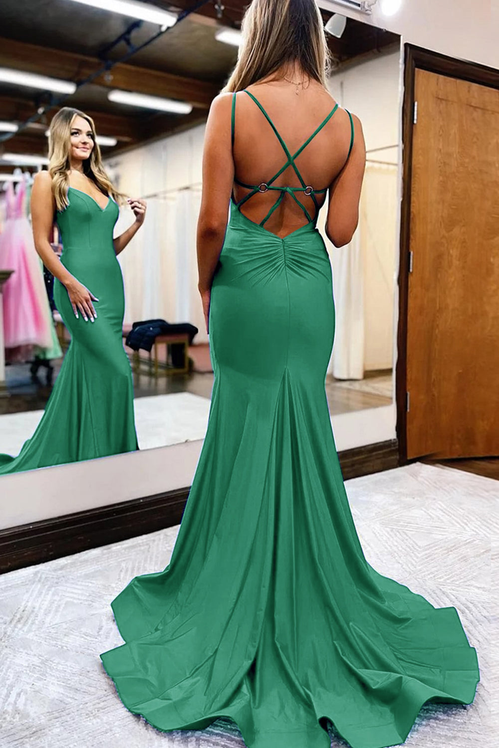 Simple Mermaid Prom Dress with Royal Blue Spaghetti Straps
