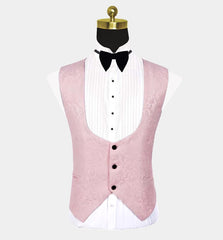 Unique Pink Shawl Lapel Jacquard Wedding Tuxedo for Guys