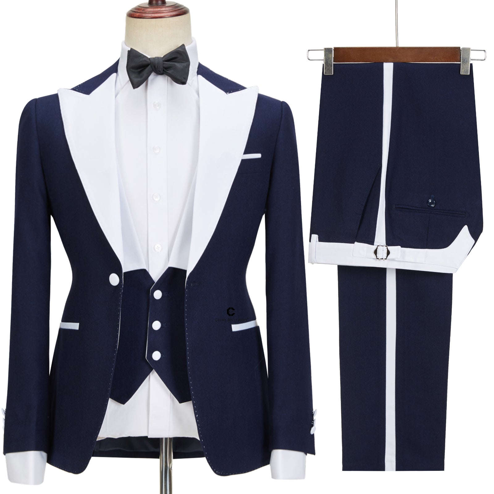 Tyler Stylish Slim Fit Navy Blue Peaked Lapel Three-Piece Men's Suits