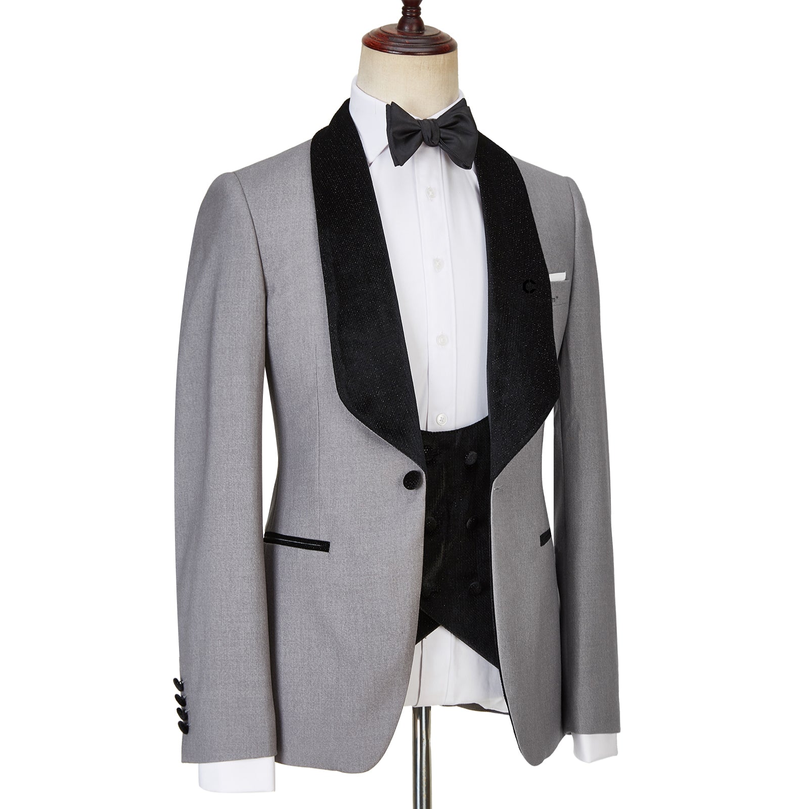 Robert Light Gray One-Button Shiny Shawl-Lapel Three-Piece Wedding Men's Suits
