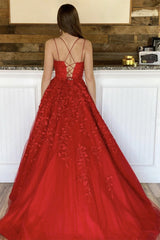 Red Princess Prom Dress with Spaghetti Straps