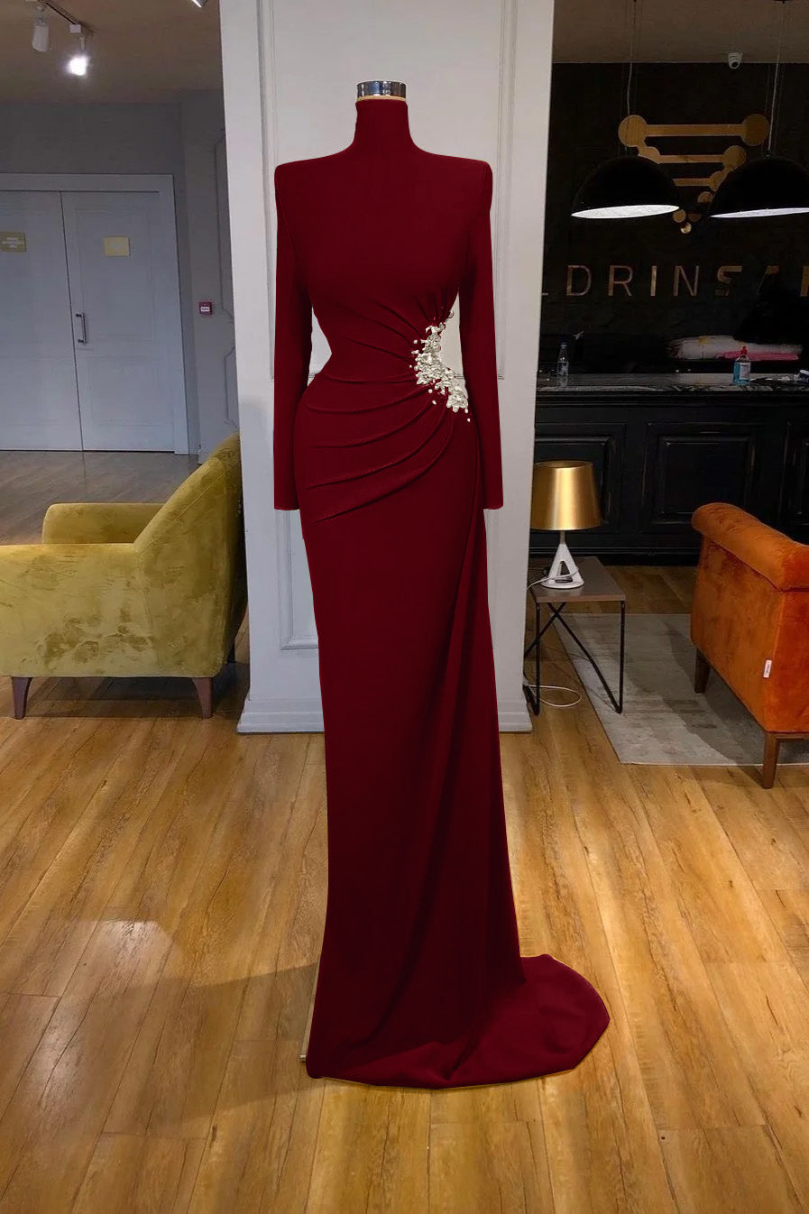 Long Sleeves High-Neck Mermaid Evening Dress