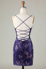 Sparkly Purple Butterflies Tight Beaded Sequins Short Homecoming Dress/Mini Dress