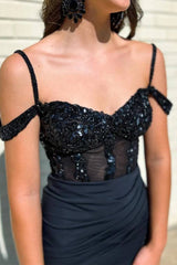 Elegant Black Off-the-Shoulder Mermaid Prom Dress with Front Split