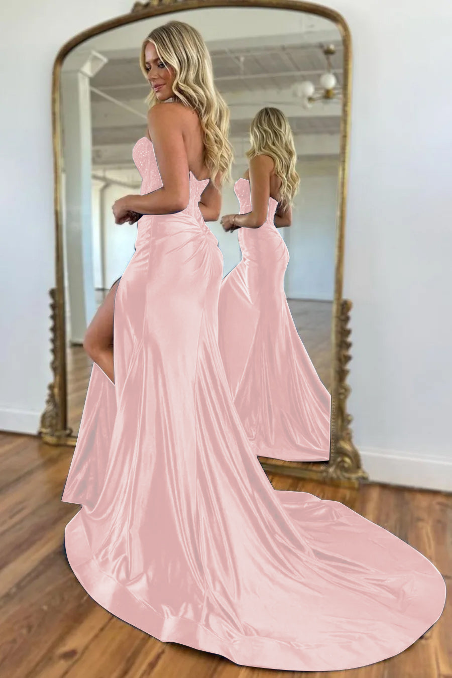 Sweetheart Long Corset Prom Dress in Navy with Mermaid Slit