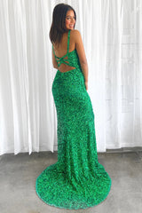 Long Green Prom Dress with Sparkly Mermaid Sequins