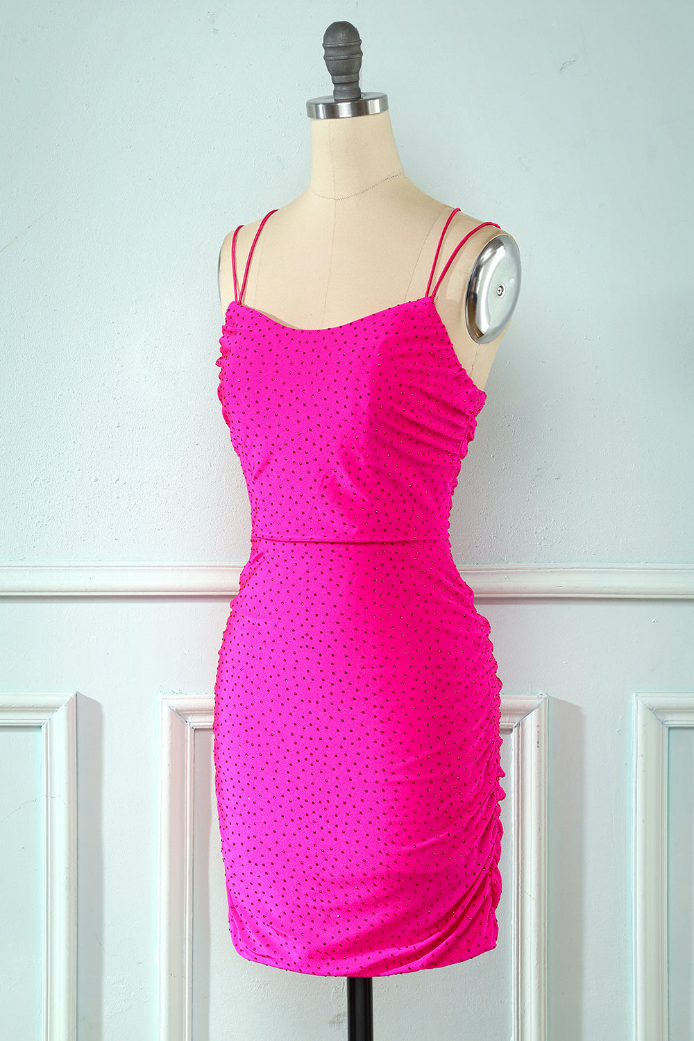 Rose Pink Lace Up Tight Homecoming Dress/Mini Dress