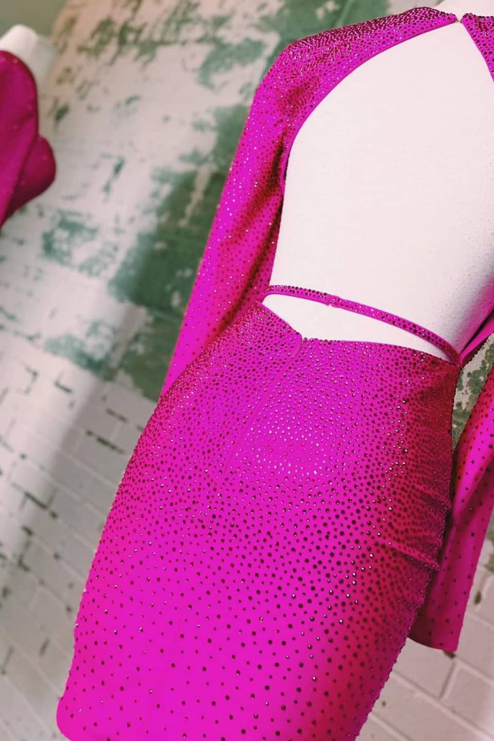 Sparkly Fuchsia Sequined Tight Short Homecoming Dress/Mini Dress with Sleeves