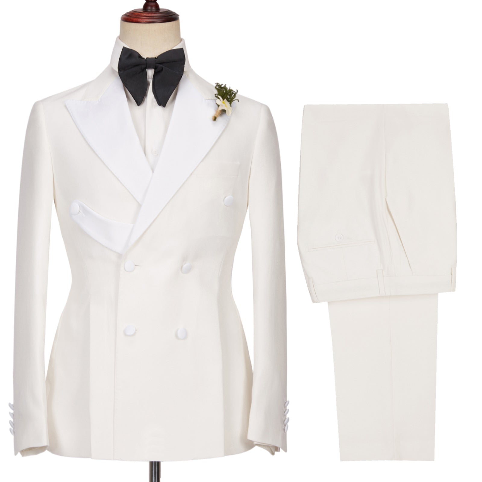 Chic White Two-Piece Double-Breasted Peaked Lapel Wedding Suits