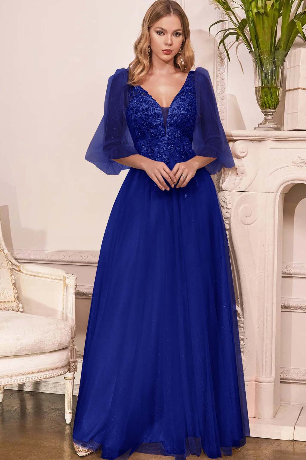 Charming Tulle V Neck Sleeveless Long Formal Dress With Appliques