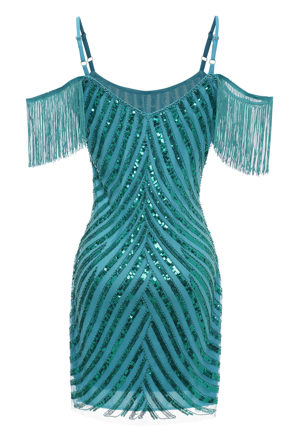 Sparkly Turquoise Tight Sequins Short Homecoming Dress/Mini Dress with Fringes
