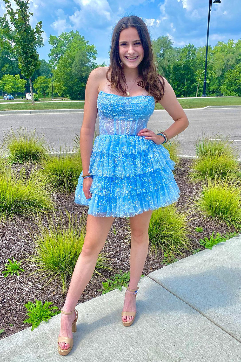 Lilac Corset A-Line Short Tulle Tiered Homecoming Dress/Mini Dress