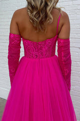 Fuchsia One-Shoulder A-Line Prom Corset Dress with Front Split