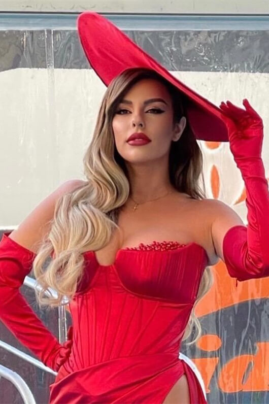 Luxury Red Strapless Slit Long Evening Dress With Chic Gloves