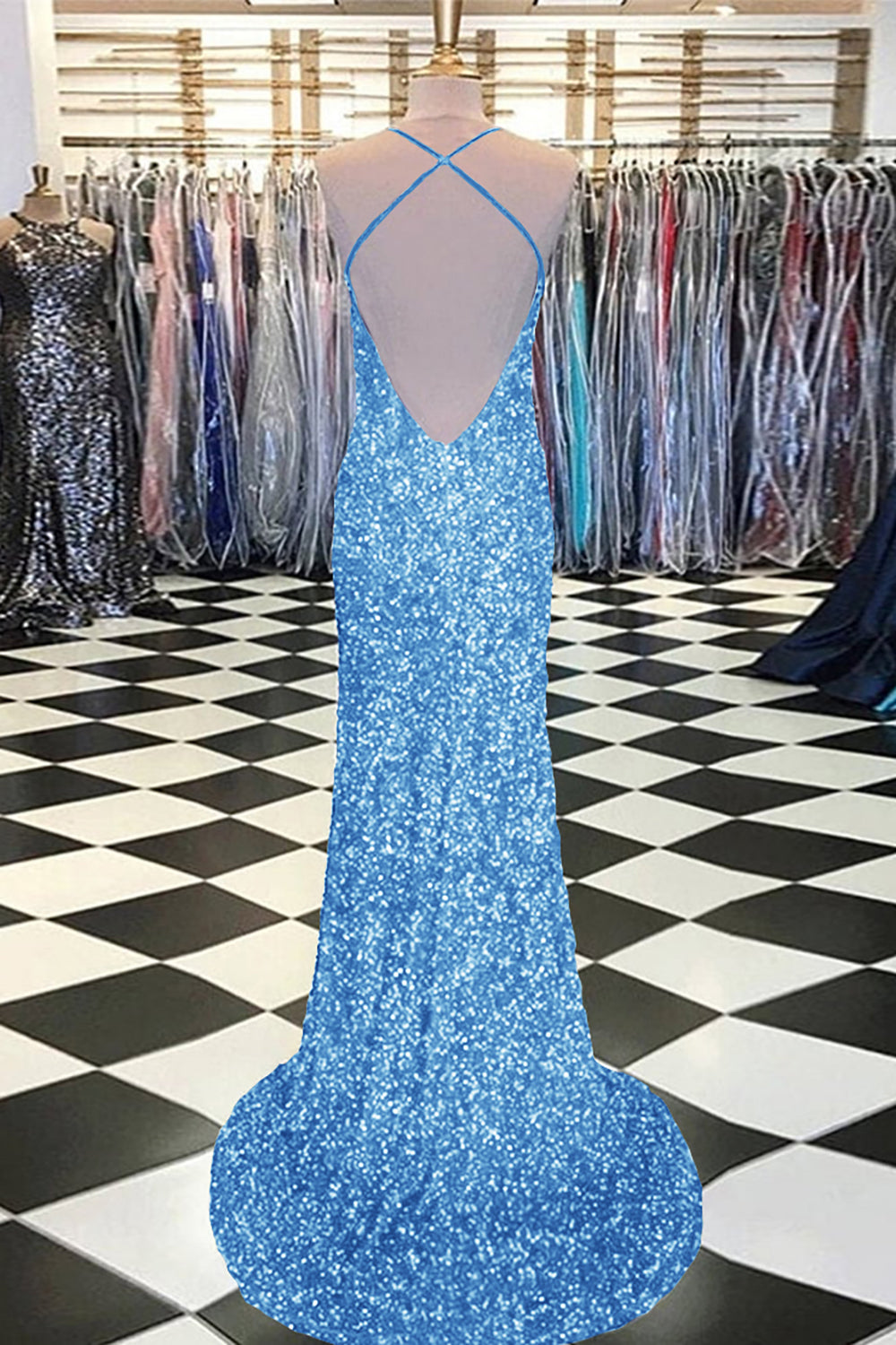 Mermaid Prom Dress with Royal Blue Sequins