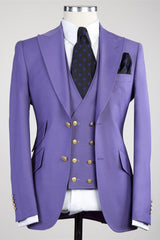 Clifford Chic Purple Best-Fitted Peaked Lapel Three-Piece Men's Suits
