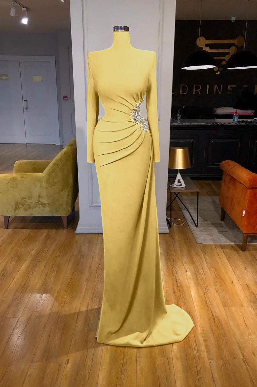 Long Sleeves High-Neck Mermaid Evening Dress