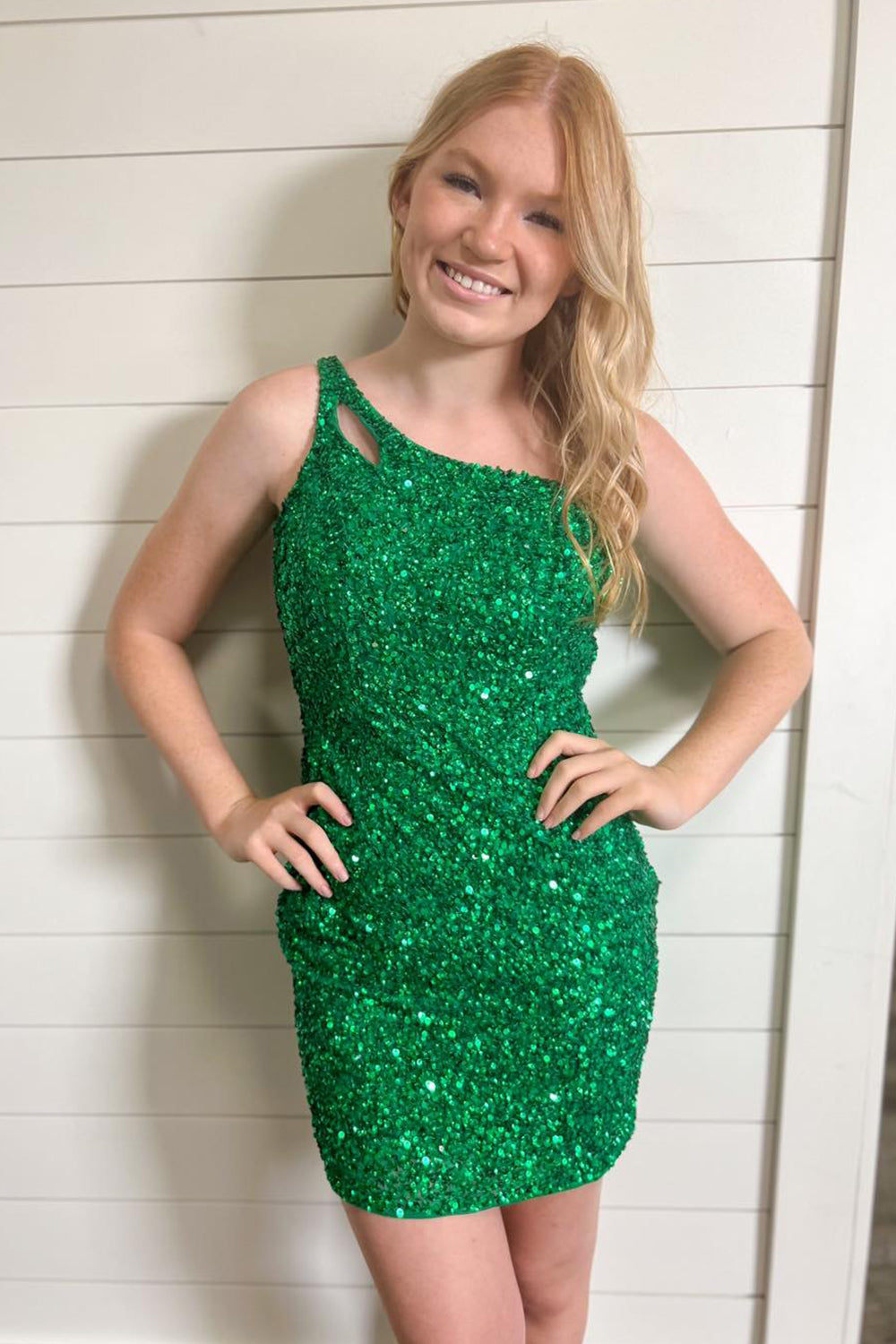 Orange Open Back One Shoulder Sequins Tight Homecoming Dress/Mini Dress