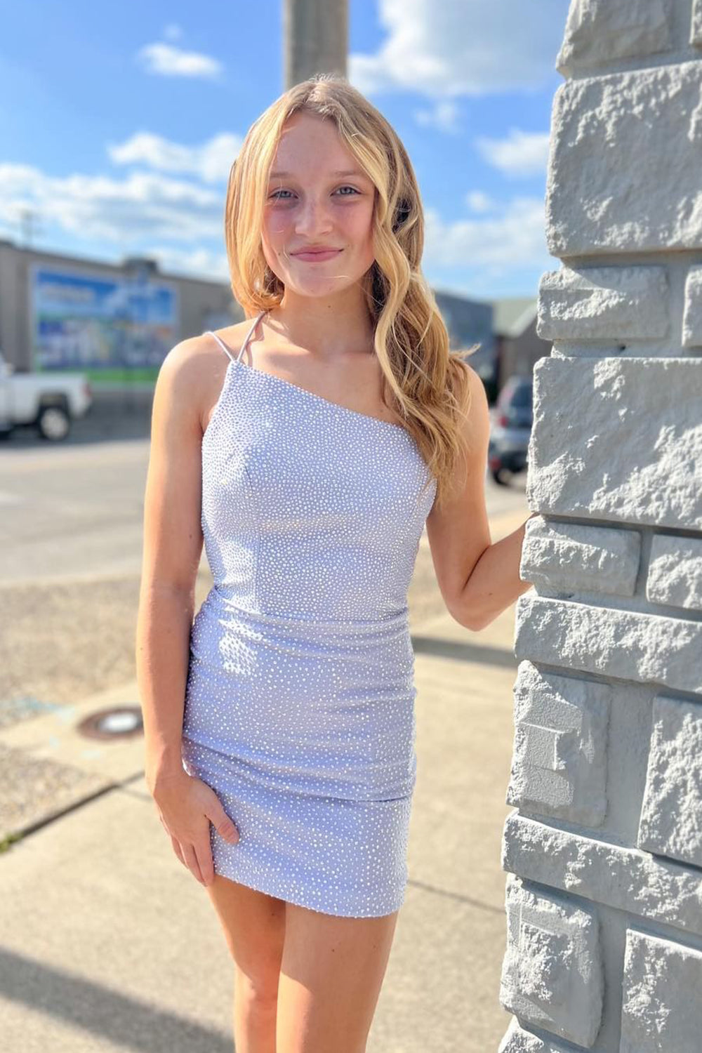 Sparkly Orange Beaded One Shoulder Sequins Tight Homecoming Dress/Mini Dress