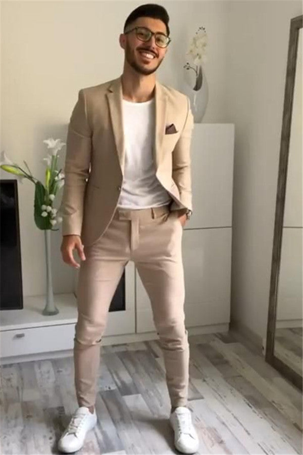 Handsome Khaki Formal Prom Attire Two-Piece for Guys with One Button