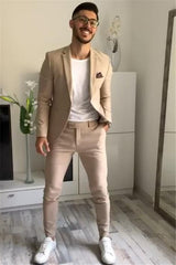 Handsome Khaki Formal Prom Attire Two-Piece for Guys with One Button