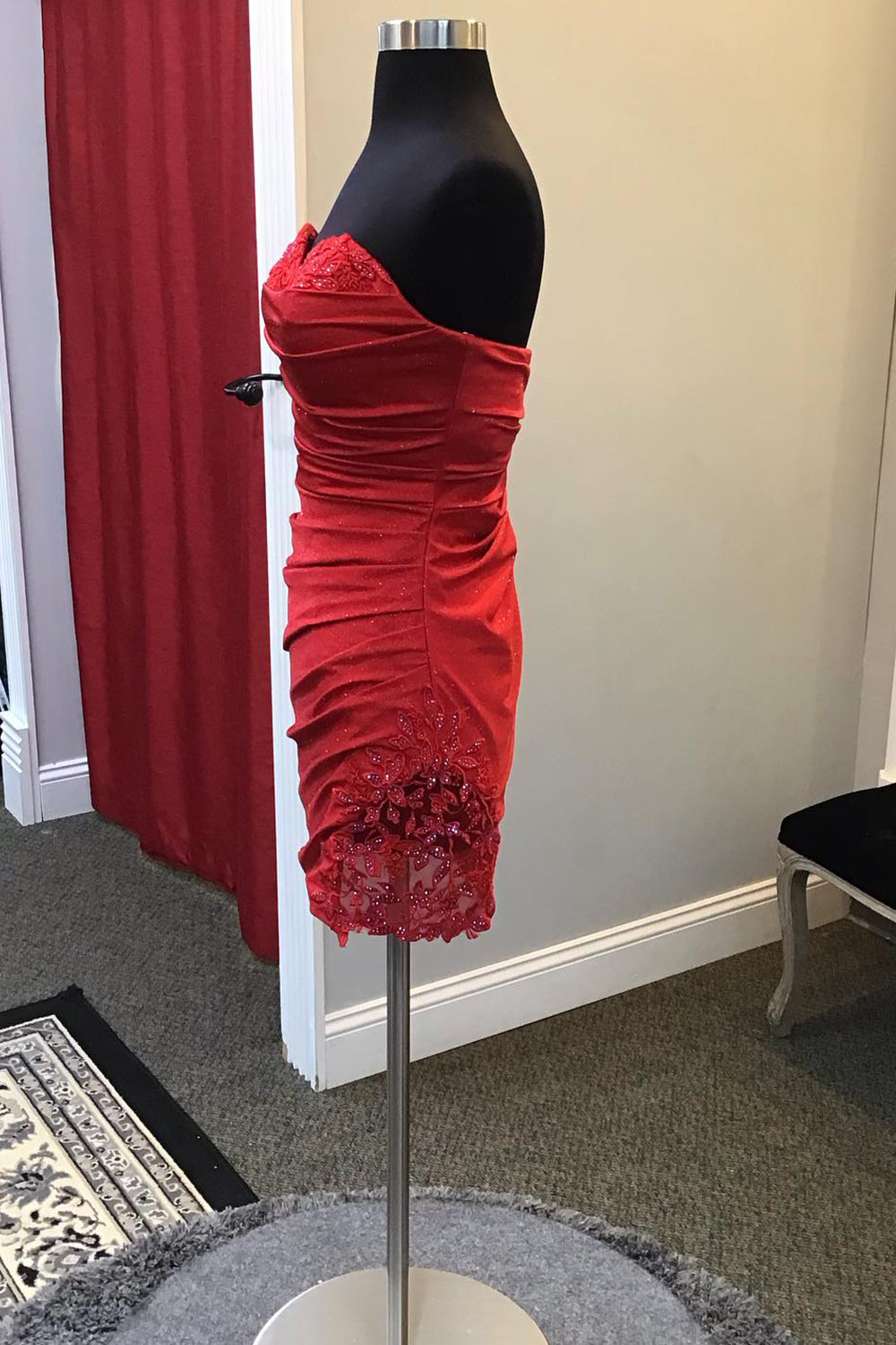 Glitter Red Sweetheart Tight Short Homecoming Dress/Mini Dress with Appliques